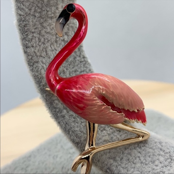 Gold Plated Flamingo Brooch - Picture 2 of 5